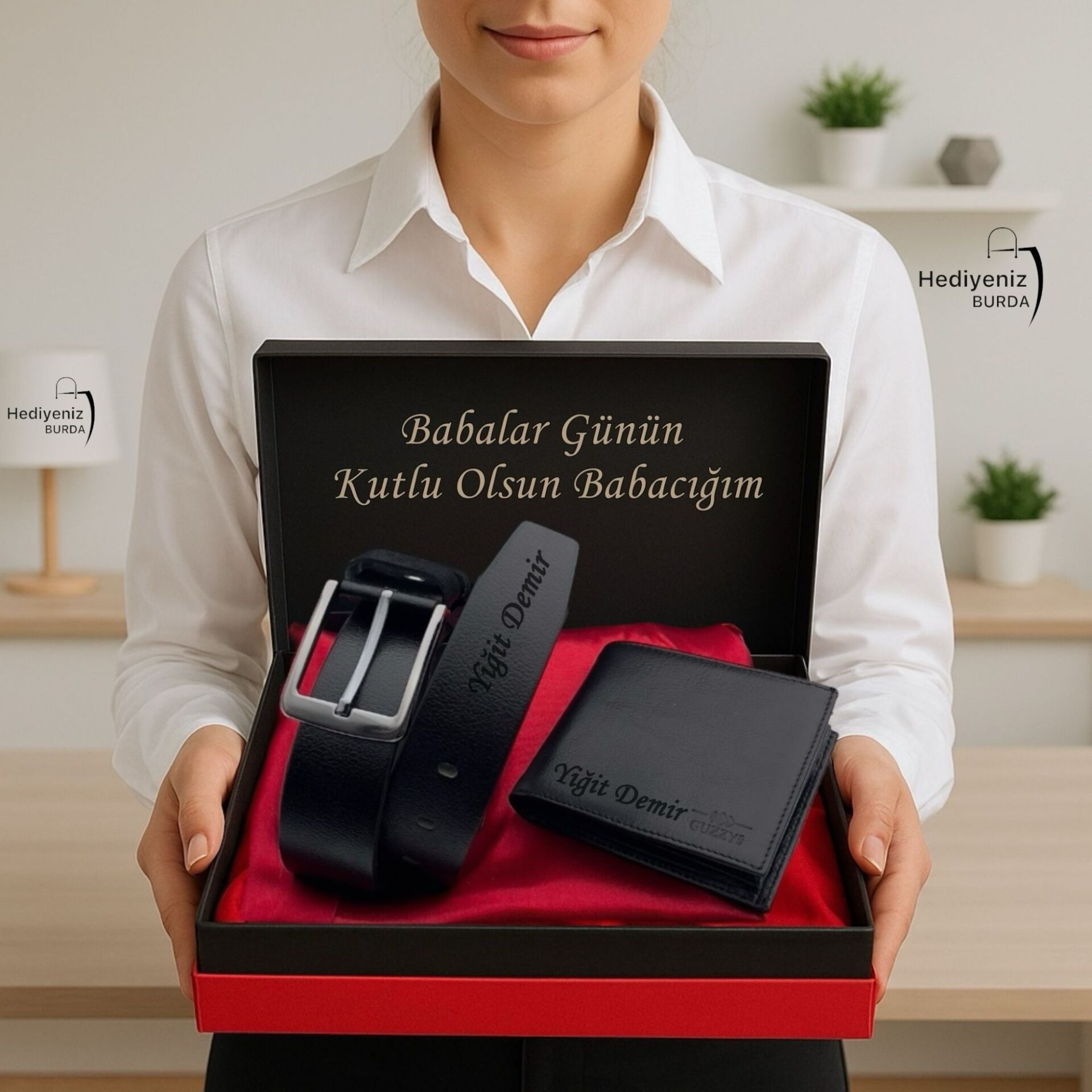 Kişiye Özel Lüks Hakiki Deri Cüzdan Kemer Hediye Seti