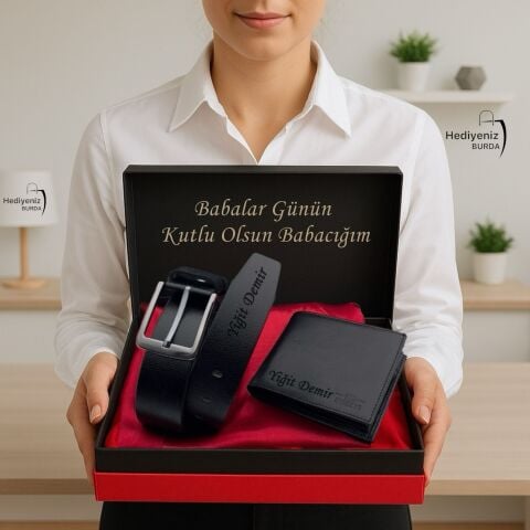 Kişiye Özel Lüks Hakiki Deri Cüzdan Kemer Hediye Seti