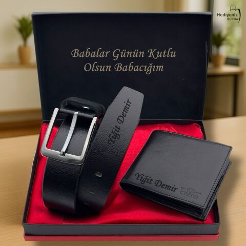 Kişiye Özel Lüks Hakiki Deri Cüzdan Kemer Hediye Seti