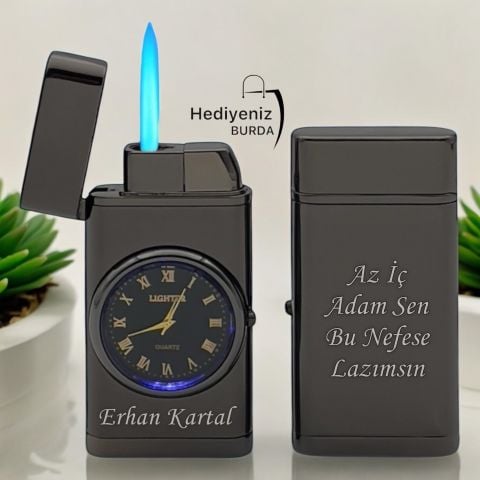 Kişiye Özel Saatli Turbo Jet Kişiye Özel Çakmak l Çift Yön Baskı Avantajı
