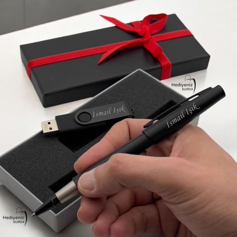 İsme Özel Lüks Metal Roller  Kalem ve Usb Flash Bellek Hediye Seti - Anahtarlık Hediyeli