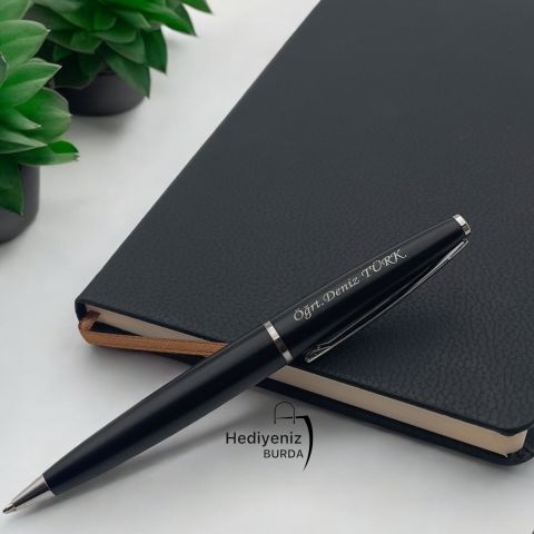 Kişiye Özel Ajanda Kapaklı Defter Metal Roller Kalem Hediye Seti