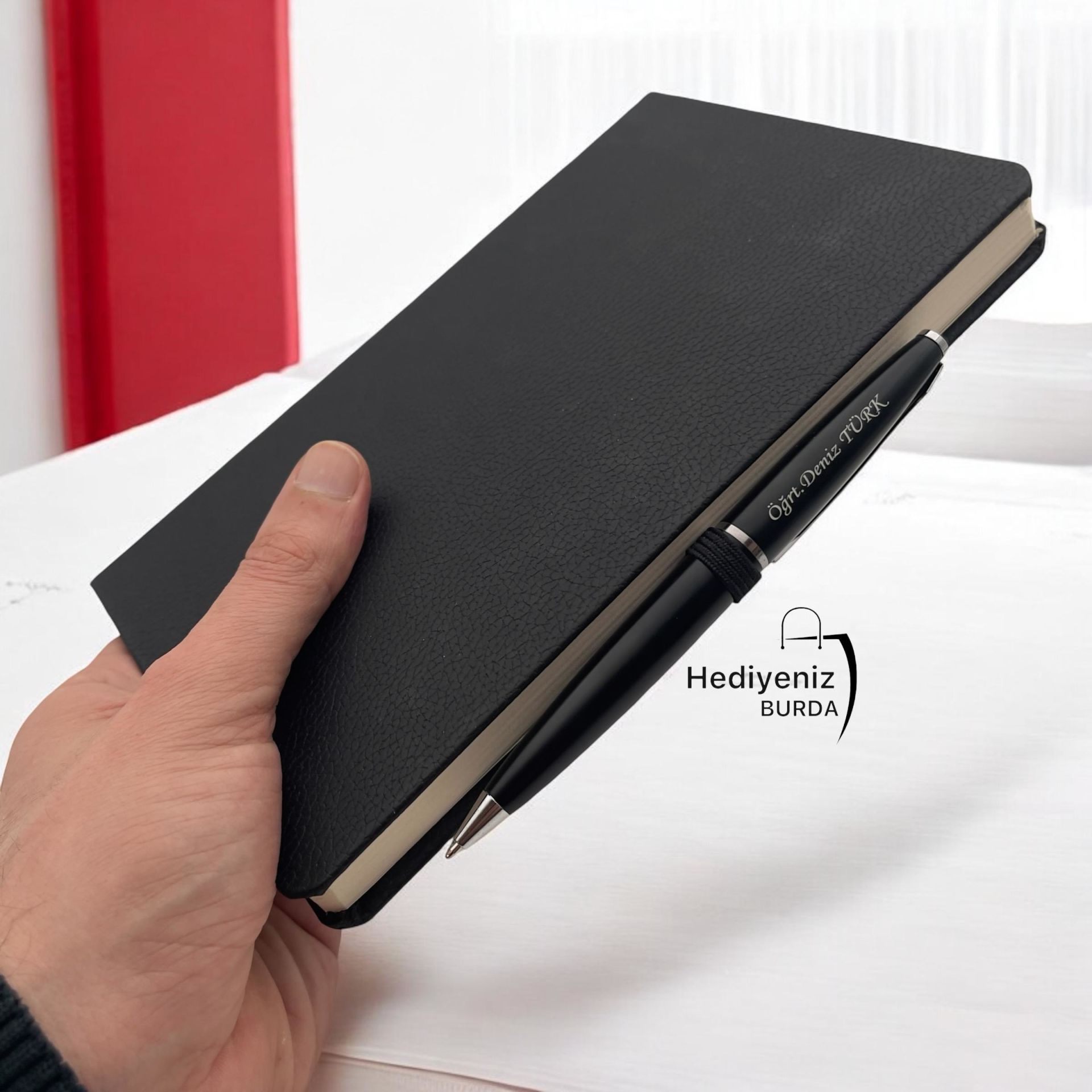 Kişiye Özel Ajanda Kapaklı Defter Metal Roller Kalem Hediye Seti