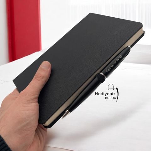 Kişiye Özel Ajanda Kapaklı Defter Metal Roller Kalem Hediye Seti