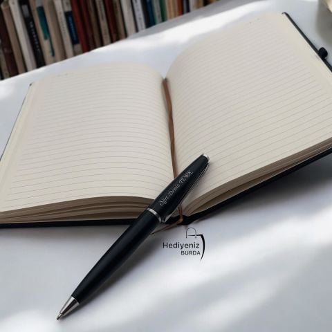 Kişiye Özel Ajanda Kapaklı Defter Metal Roller Kalem Hediye Seti