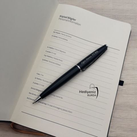 Kişiye Özel Ajanda Kapaklı Defter Metal Roller Kalem Hediye Seti