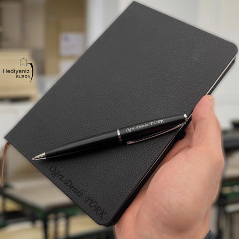 Kişiye Özel Ajanda Kapaklı Defter Metal Roller Kalem Hediye Seti