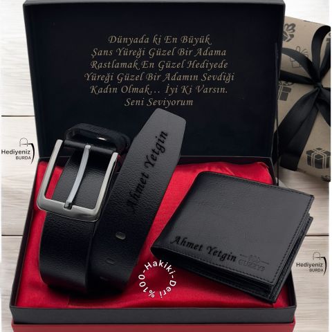 İsme Özel Hakiki Deri Cüzdan Kemer Clipper Çakmak  Premium Kombin