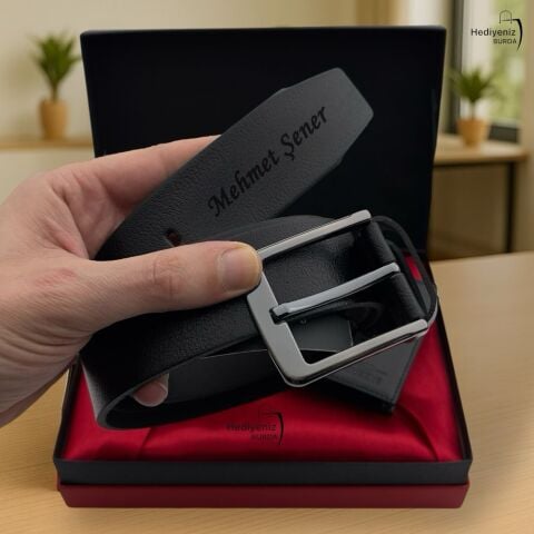 Premium İsme Özel Hakiki Deri Cüzdan Kemer Ejderha Alevli Çakmak Hediye Seti