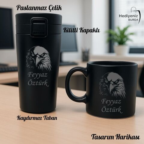 Hemen Kargo Lüks Hediye Seti, Çelik Termos Bardak, Seramik Kupa, Hakiki Deri Cüzdan, Anahtarlık