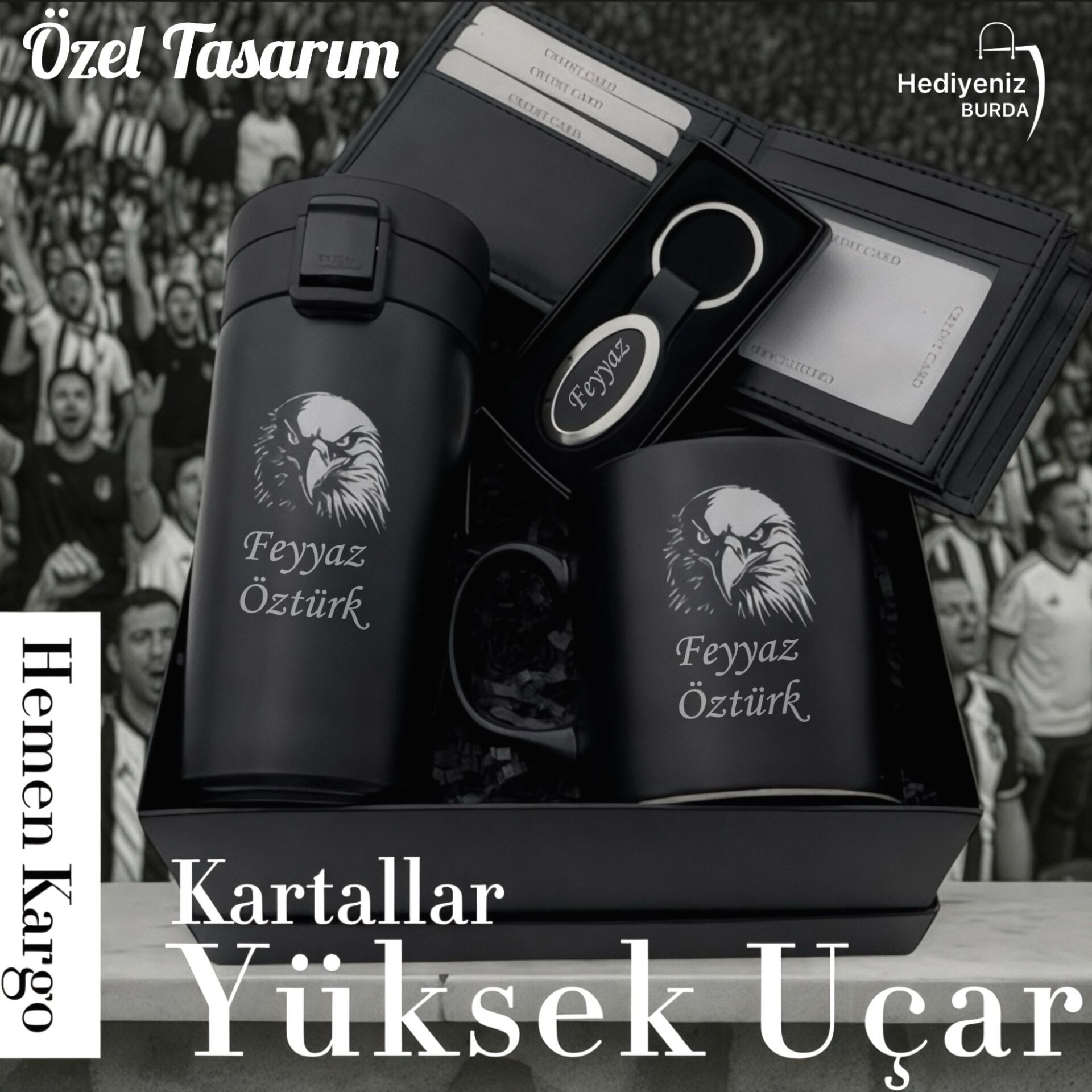 Hemen Kargo Lüks Hediye Seti, Çelik Termos Bardak, Seramik Kupa, Hakiki Deri Cüzdan, Anahtarlık