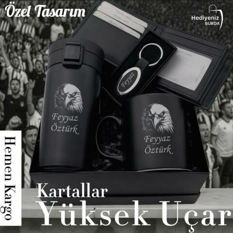 Hemen Kargo Lüks Hediye Seti, Çelik Termos Bardak, Seramik Kupa, Hakiki Deri Cüzdan, Anahtarlık