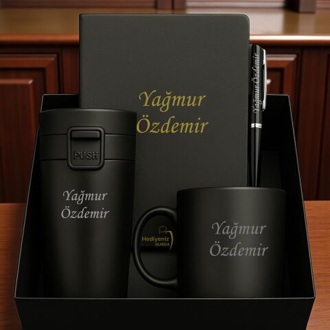 Hemen Kargo Lüks Hediye Seti, Çelik Termos Bardak, Filtre Kahve, French Press, Seramik Kupa, Defter, Kalem
